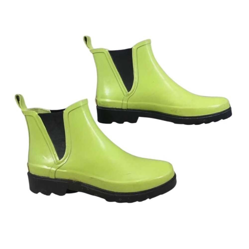 Polo Sport Ralph Lauren Lime Green Black Pull On Ankle Rubber Rain Boots